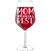 Pretty Wine Glass With Engraved Text - "Mom Knows Best", Best Friend Gift, Size 530ml