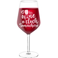 Sparkling Wine Glass With Engraved Text  "Its Wine Oclock Somewhere", Size 530ml