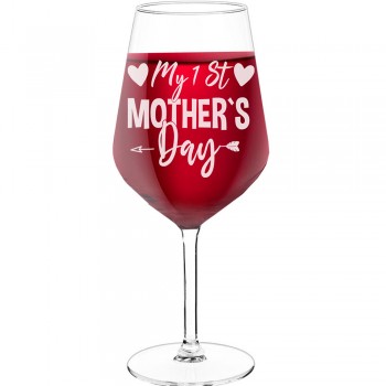 Wine Glass Personalised With Engraved Text - "My 1St Mothers Day", Gift for Woman, Size 530ml
