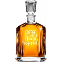 Burbona Karafe ar Uzrakstu - "Coffee Wine Sleep Repeat" ,Vīrieša Dzimšanas Dienas Dāvana, Izmērs 700Ml