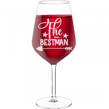 Vīna Glāze Personalizēta ar Uzrakstu - "The Bestman 1", Idejas Dāvanai, Tilpums 530ml