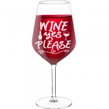 Liela Vīna Glāze ar Uzrakstu - "Wine Yes Please", Dāvana Vīrietim, Glāzes izmērs 530ml