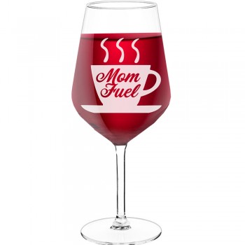 30Th Wine Glass With Engraved Text - "Mom Fuel 2', Birthday Gift Idea, Size 530ml