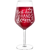 Birthday Wine Glass With Engraved Text - "Best Dad Hands Down ", Gift for Wine Lover, Size 530ml