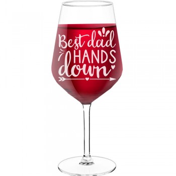 Gravēta Vīna Glāze ar Uzrakstu - "Best Dad Hands Down ", Smieklīga Dāvana, 530ml