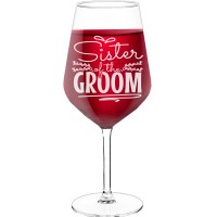 Birthday Wine Glass With Engraved Text - "Sister Of The Groom 5", Gift for Wine Lover, Size 530ml