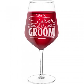 Birthday Wine Glass With Engraved Text - "Sister Of The Groom 5", Gift for Wine Lover, Size 530ml