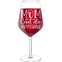 Novelty Wine Glass With Engraved Text - "Mom Can Do Anything", Gifts for Wine Lovers, Size 530ml