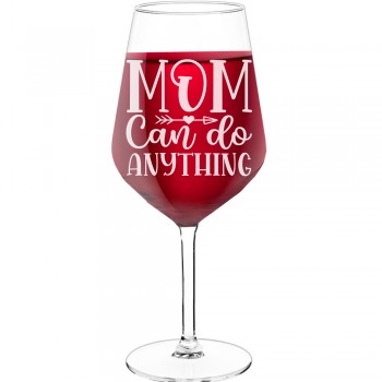 Novelty Wine Glass With Engraved Text - "Mom Can Do Anything", Gifts for Wine Lovers, Size 530ml