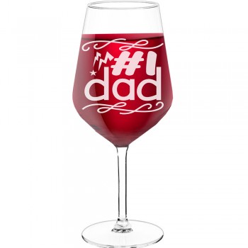 Wine Glass With Engraved Text - "#1 Dad-3", Wine Gift Idea, Size 530ml