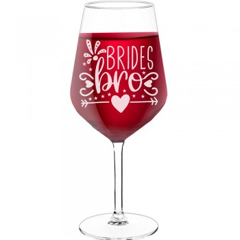 Pretty Wine Glass With Engraved Text - "Brides Bro 1", Gifts for Wine Lovers, Size 530ml