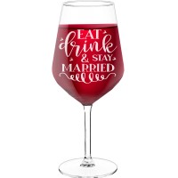 Wine Glass For Men With Engraved Text - "Eat Drink & Stay Married", Best Friend Gift, Size 530ml