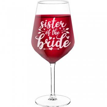 Engraved Wine Glass With Engraved Text - "Sister Of The Bride 3', Birthday Gift Idea, Size 530ml