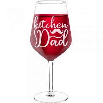 Smieklīga Vīna Glāze ar Uzrakstu - "Kitchen Dad", Vīna Glāze kā Dāvana,  530ml