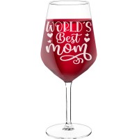 50Th Wine Glass With Engraved Text - "Worlds Best Mom (2)", Gift for Wine Lover, Size 530ml