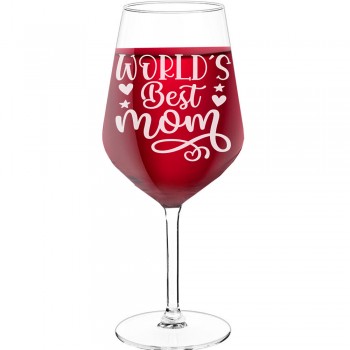 50Th Wine Glass With Engraved Text - "Worlds Best Mom (2)", Gift for Wine Lover, Size 530ml