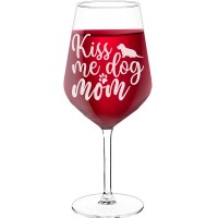White Wine Glass With Engraved Text - " Dog Mom", Gift for Wine Lover, Size 530ml