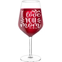 Pretty Wine Glass With Engraved Text - "I Love You Mom", Wine Glass as a Gift, Size 530ml