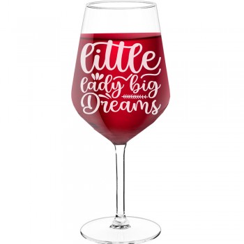 Dzirkstošā Vīna Glāze ar Uzrakstu - "Little Lady Big Dreams", Dāvana Sievietei, 530ml