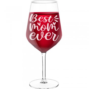 Gravēta Vīna Glāze ar Uzrakstu - "Best Mom Ever 2", Smieklīga Dāvana, 530ml