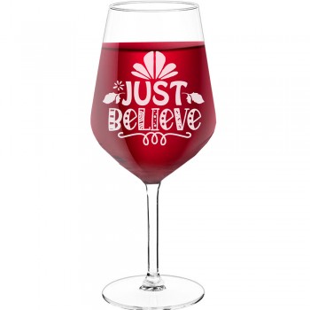 Sarkanvīna Glāzes ar Uzrakstu - "Just Believe", Ideja Dāvanai, Izmērs 530ml