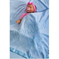 Baby Blanket Personalised for Boys and Girls, Newborn Baby Gift, Size 100x75cm (Owl/Blue)