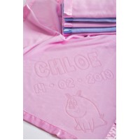 Baby Blanket Pink With Pig Motif, Add Name and Birth Date,100x75cm,Pink