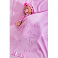 Baby Blanket for Christening Baptism Naming Day Personalised with Cross 100x75cm Pink