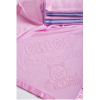 Baby Blankets Birth Details and Name Bear Motif,100x75cm,Pink