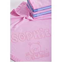 Baby Blankets Personalised with Bear Motif and Name,100x75cm,Pink