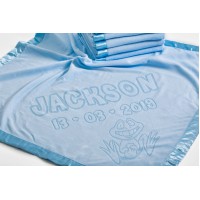 Baby Boy Girl Soft Blanket with Frog Motif add Name and Date of Birth,100x75cm,Blue
