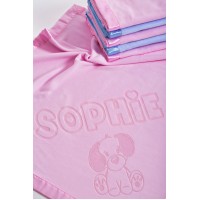 Baby Travel Blanket with Name and Cute Dog Motif,100x75cm,Pink