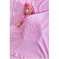 Liela personalizētas bērnu segas meitenēm ar iegravētu vārdu, izmērs 100x75cm, satīna maliņa, rozā krāsā