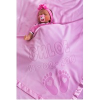 Personalised Baby Blanket for Cot or Pram with Name and Feet Design, Size 100x75cm, Satin Trim
