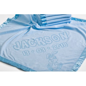 Personalised Fleece Baby Boy Blanket Rabbit Motif,75x75cm, Blue