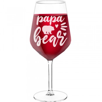 Stikla Vīna Glāze ar Uzrakstu - "Papa Bear 6", Dāvana Draudzenei, Tilpums 530ml
