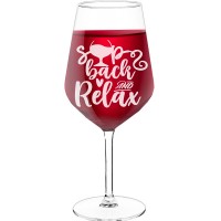 Pretty Wine Glass With Engraved Text  "Sip Back And Relax", Size 530ml