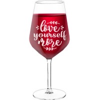 Pretty Wine Glass With Engraved Text  "Love Yourself More", Wine Glass Size 530ml