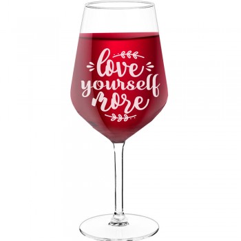 Smieklīga Vīna Glāze ar Uzrakstu - "Love Yourself More", Interesanta Dāvana, Izmērs 530ml