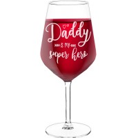 Birthday Wine Glass With Engraved Text - "Daddy Is My Super Hero", Best Friend Gift, Size 530ml
