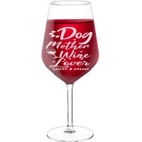 White Wine Glass With Engraved Text  "Dog Mother Wine Lover2", Size 530ml