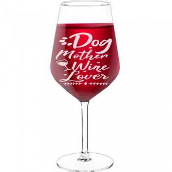 Vīna Glāze Ar Gravējumu ar Uzrakstu - "Dog Mother Wine Lover 2", Apsrātīga Dāvana, 530ml izmērs