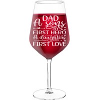 Engraved Wine Glass With Engraved Text - "Dad A Sons First Hero A Daughters First Love", Gifts for Wine Lovers, Size 530ml