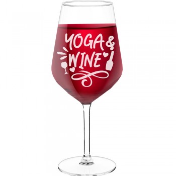 Vīna Glāze Personalizēta ar Uzrakstu - "Yoga And Wine 2", Apsrātīga Dāvana, 530ml izmērs