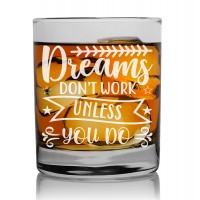 Birthday Gift For Men Personalised Whisky Glass For Men 270ml With Engraved Text : "Dreams Dont Work Unless"