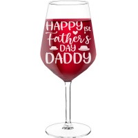 Engraved Wine Glass With Engraved Text - "Happy First Father'S Day Daddy", Wine Gift Idea, Size 530ml