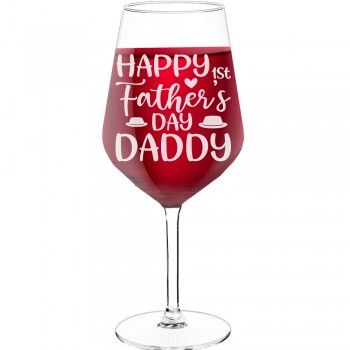 Vīna Glāze Personalizēta ar Uzrakstu - "Happy First Father'S Day Daddy", Idejas Dāvanai, Tilpums 530ml