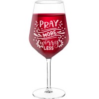 Best Friend Wine Glass With Engraved Text  "Pray More Worry Less Style", Wine Glass Size 530ml