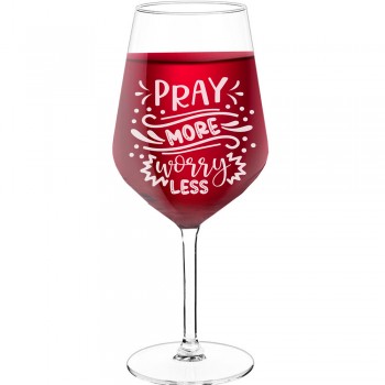 Best Friend Wine Glass With Engraved Text  "Pray More Worry Less Style 2", Wine Glass Size 530ml