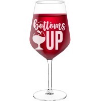 Wine Glass With Engraved Text  "Bottoms Up", Size 530ml
